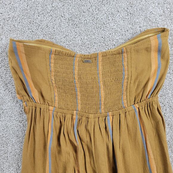 O'Neill Lahaloo Striped Jumpsuit Womens S Gold Strapless Smocked Bandeau Boho - Picture 10 of 12